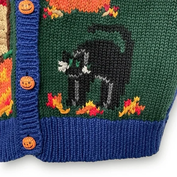 Vintage 90s Kids Hand Embroidered Chunky Halloween Cardigan Sweater Size 10/12 - Picture 11 of 15